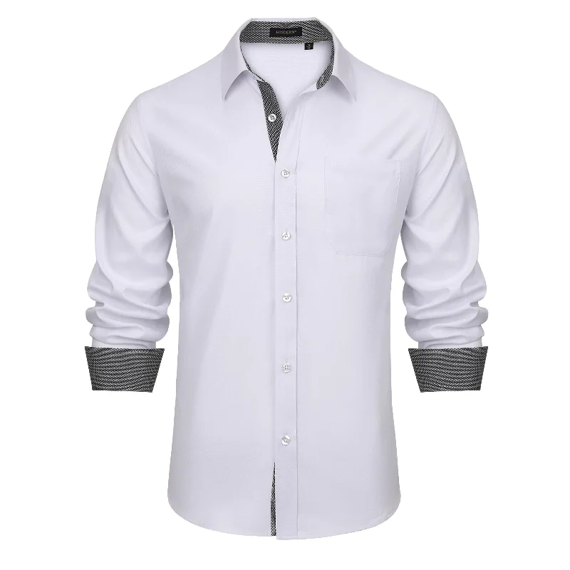 Men's Patchwork Dress Shirt with Pocket - B2 WHITE