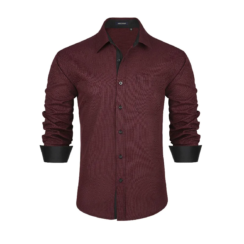 Men's Patchwork Dress Shirt with Pocket - D4 RED