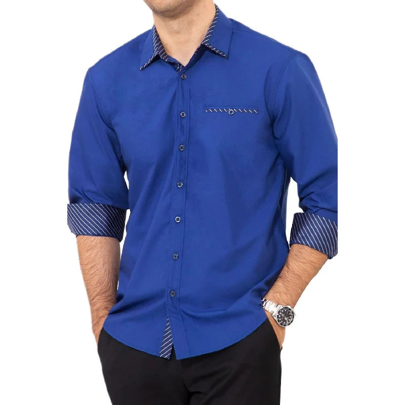 Men's Patchwork Dress Shirt with Pocket - ROYAL BLUE