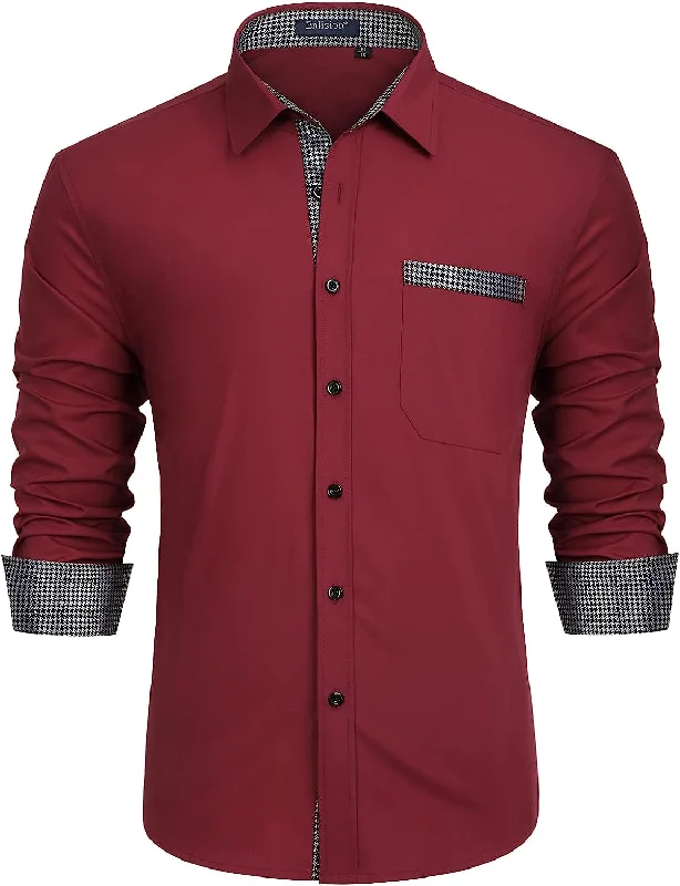 Casual Formal Shirt with Pocket - WINE RED