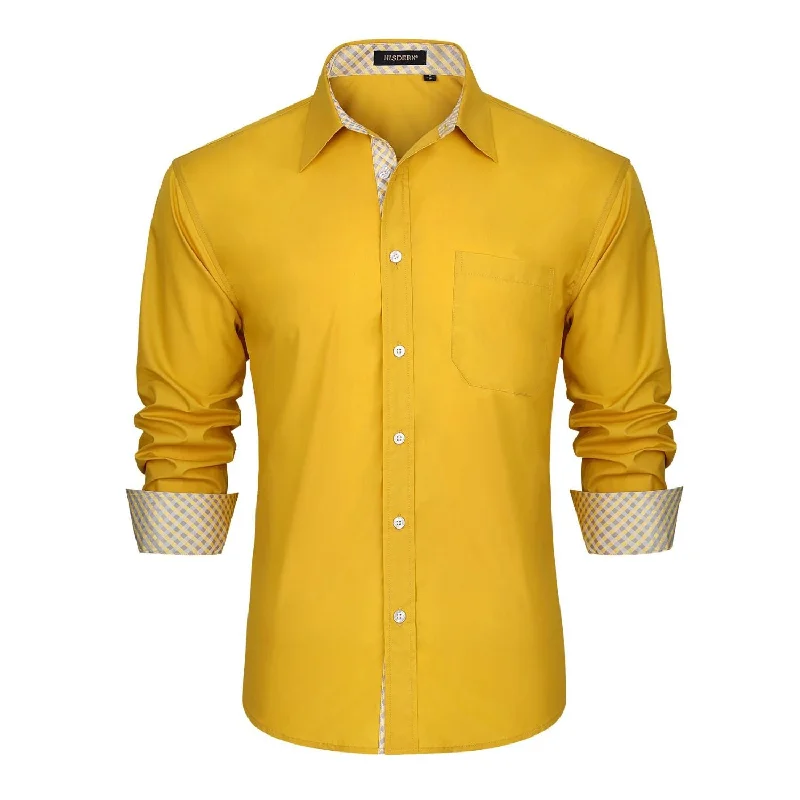 Casual Formal Shirt with Pocket - YELLOW