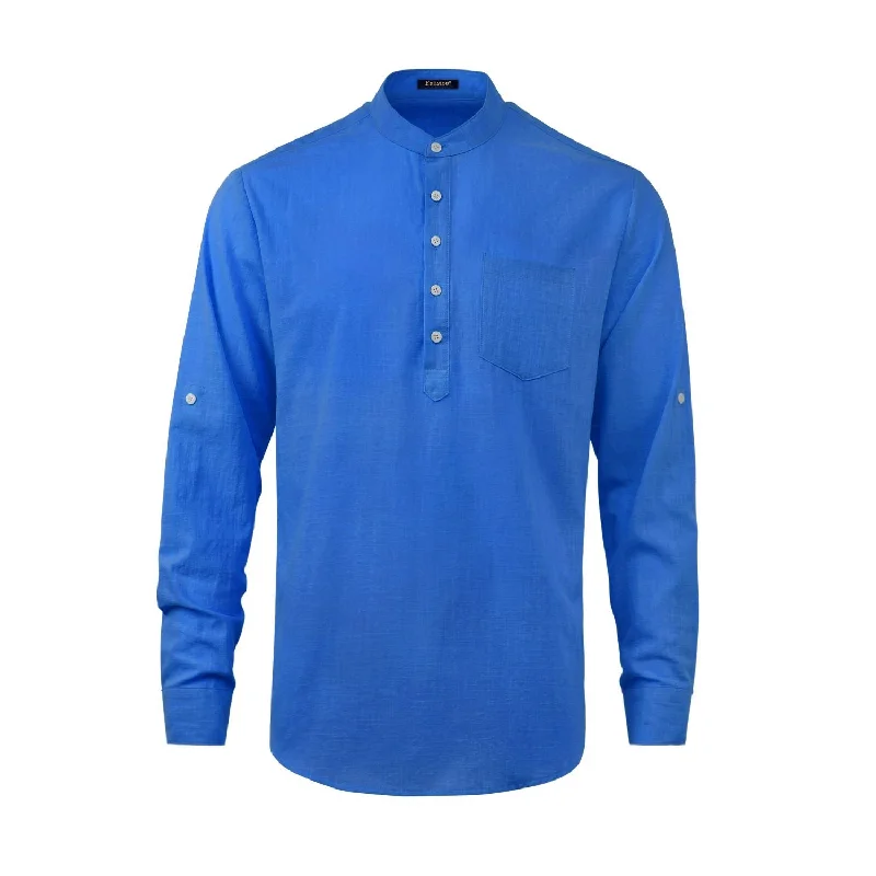 Men‘s Henley Shirt Long Sleeve with Pocket - BLUE