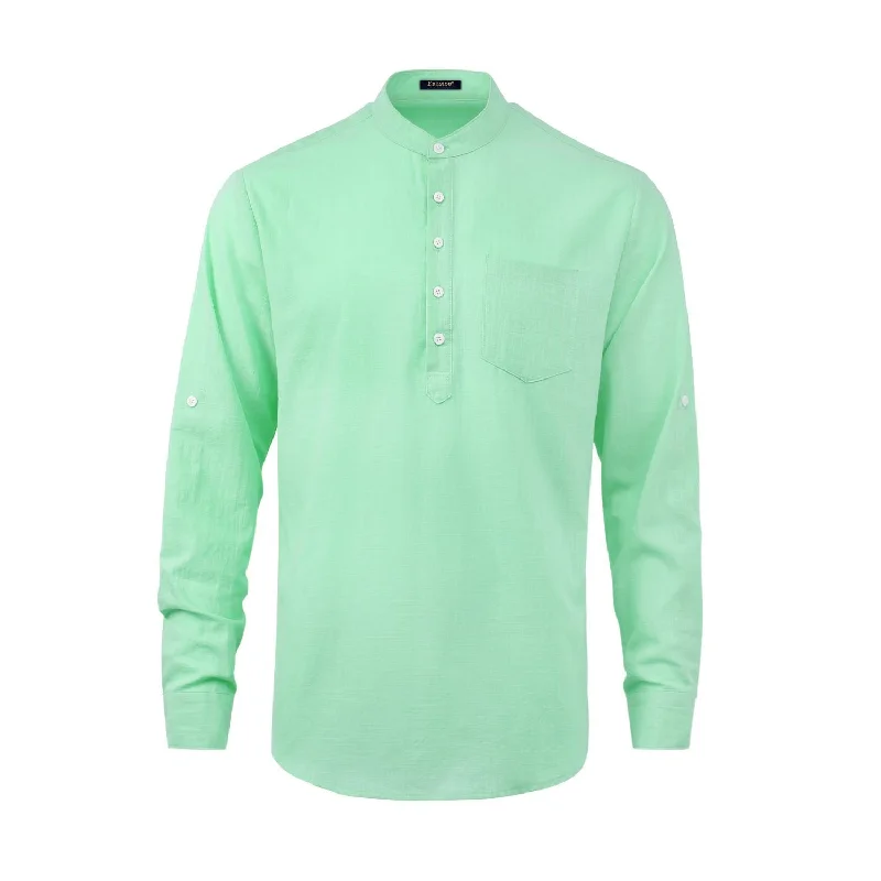 Men‘s Henley Shirt Linen with Pocket - GREEN