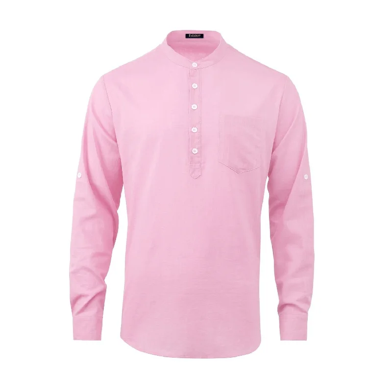 Men‘s Henley Shirt Long Sleeve with Pocket - PINK