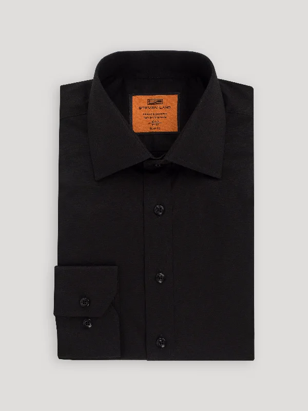 Poplin Dress Shirt | Slim Fit | Barrel Cuff | 100% Cotton | Black