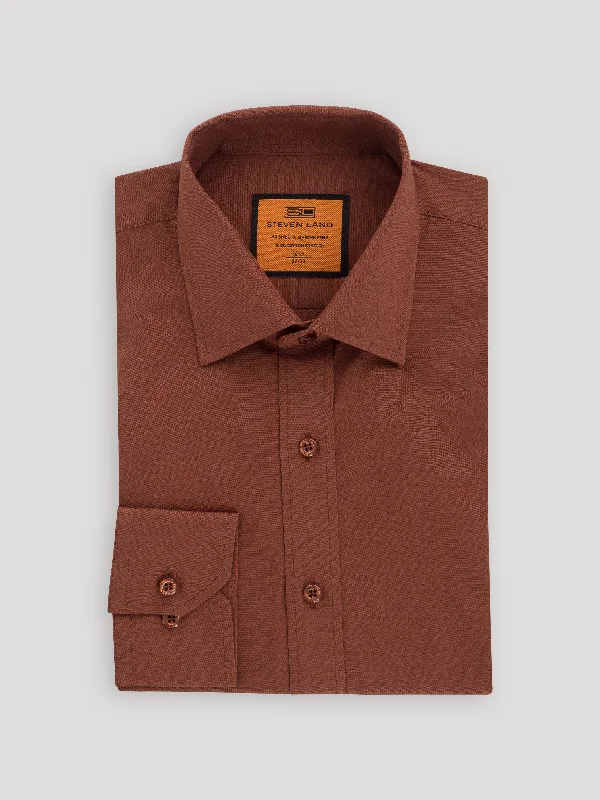 Poplin Dress Shirt | Slim Fit | Barrel Cuff | 100% Cotton | Brown