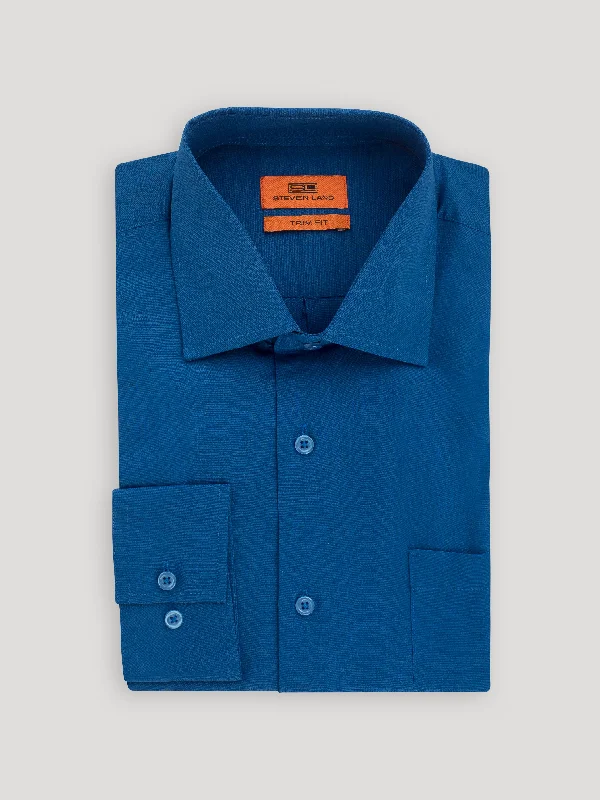 Poplin Dress Shirt | Slim Fit | Barrel Cuff | 100% Cotton | Blue