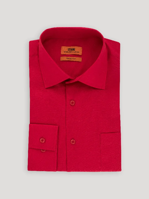 Poplin Dress Shirt | Slim Fit | Barrel Cuff | 100% Cotton | Red