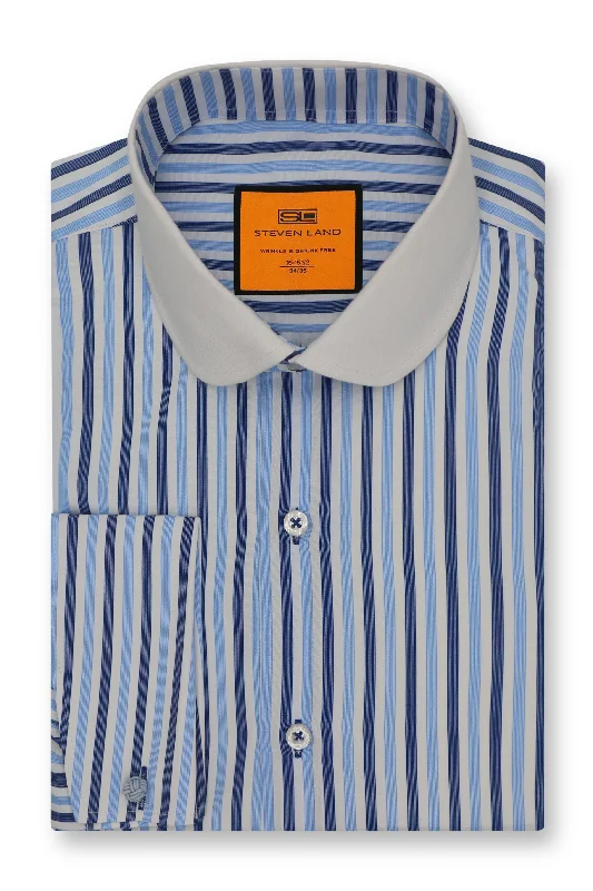 Steven Land Trio Stripes Dress Shirt | Contrasting White Club Color | Color Blue