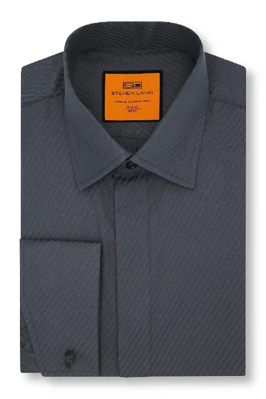 Steven Land Dress Shirt  | Slim & Classic | Diagonal Stripes | Tone on Tone Design | Black