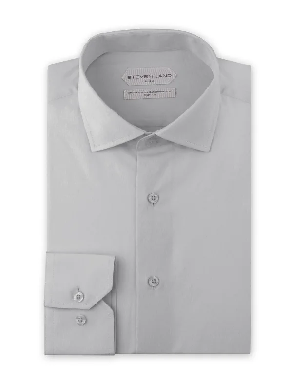 Dress Shirt Elite Collection | Easy Care | Slim Fit French Cuff Non-Iron Shirt for Men | Silver