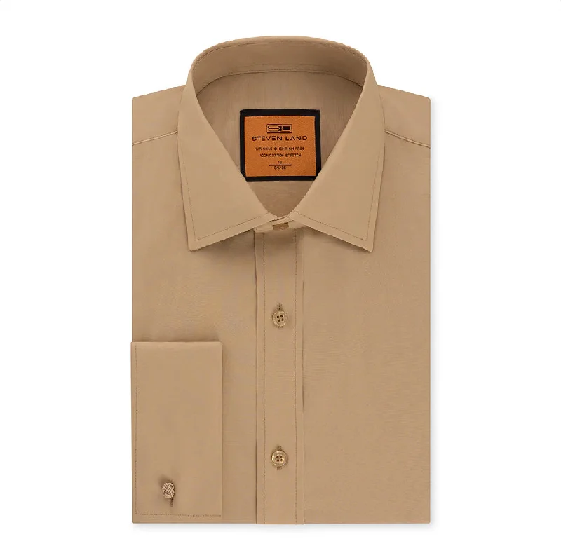 Poplin Dress Shirt | Classic Fit | French Cuff | 100% Cotton | Khaki