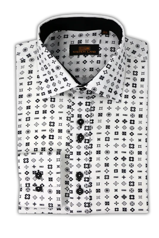 Steven Land Dress shirt | Satin Motif Pattern | Point Collar | Button Cuff