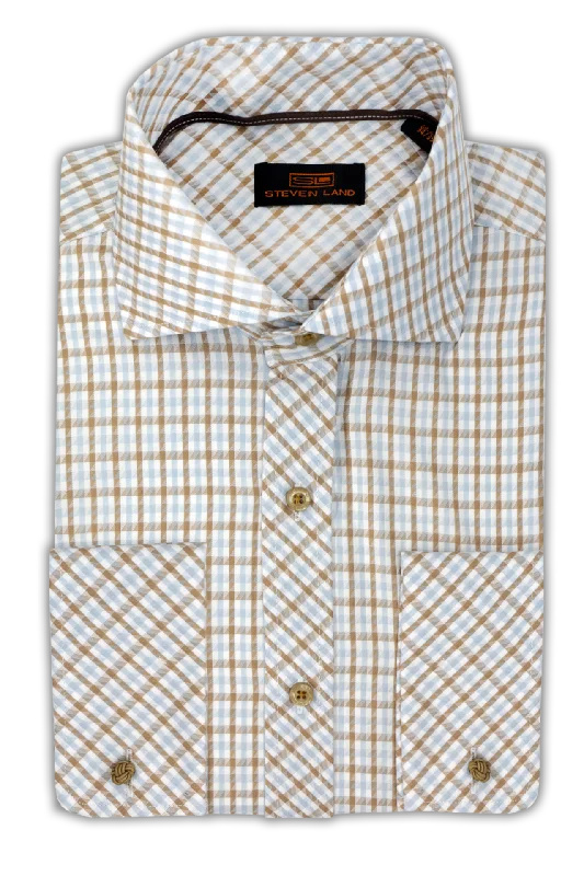 Steven Land Dress Shirt  | Trim and Classic Fit | Arlo 100% Cotton | Color Brown