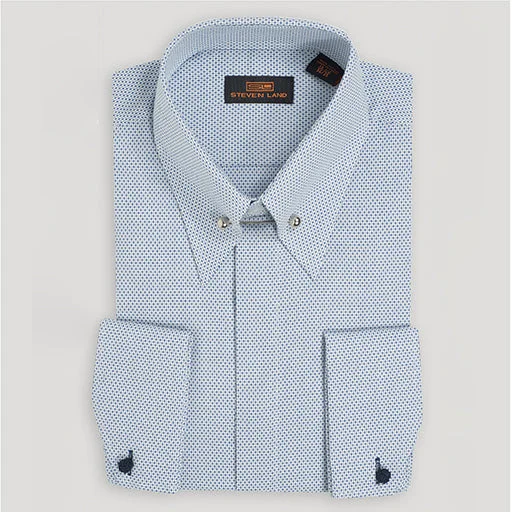 The Granville Shirt | French Cuff | Long point Collar & Collar Bar| Blue Dobby Weave