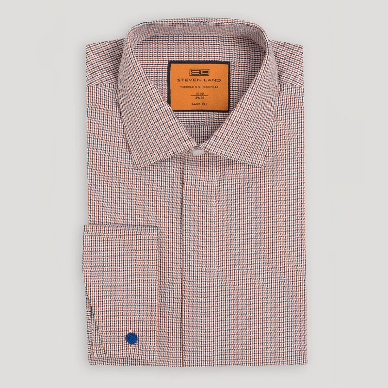 The Eric Dress Shirt | Classic Collar | French Cuff | Micro Black & Rust Houndstooth Pattern