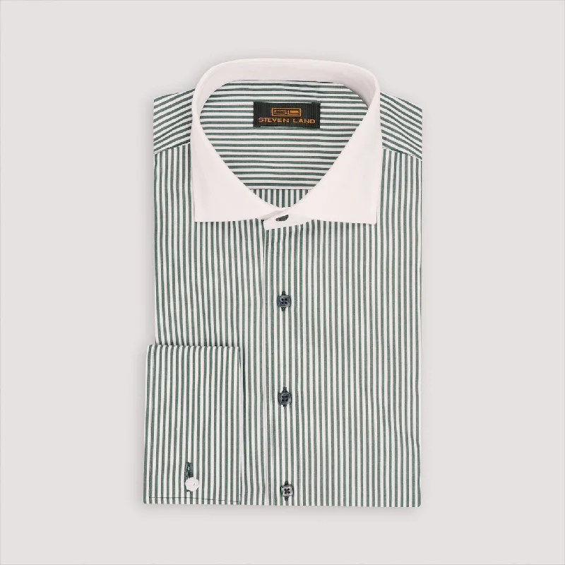 The Corcoran Dress Shirt | White Contrast Spread Collar | French Cuff | 100% Cotton | Forest Green