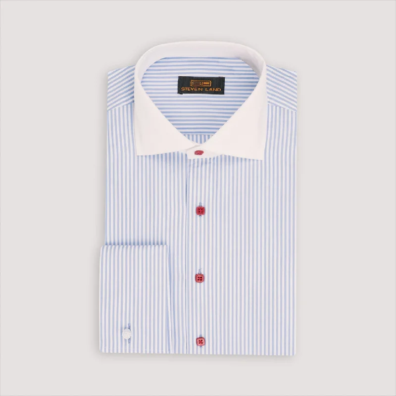 The Corcoran Dress Shirt | White Contrast Spread Collar | French Cuff | 100% Cotton | Light Blue