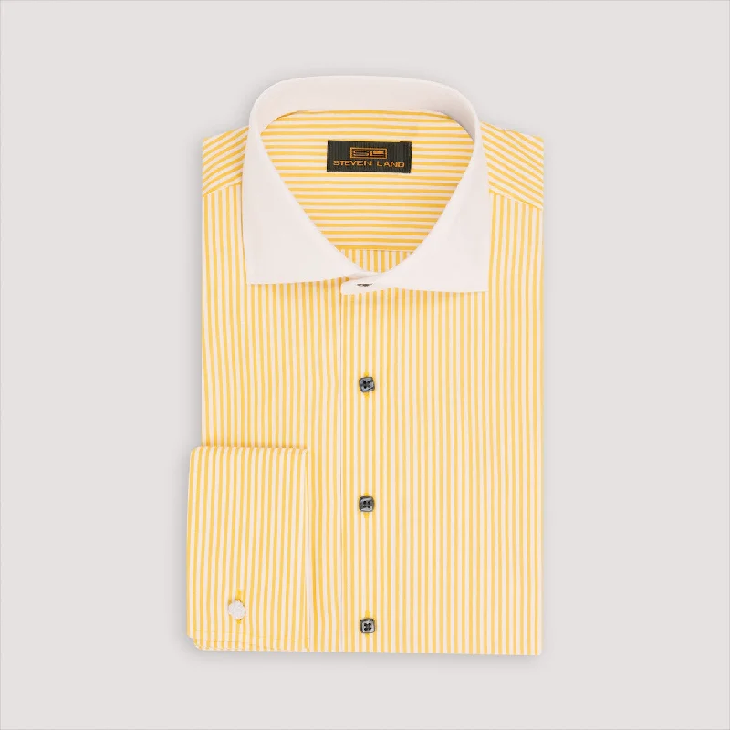 The Corcoran Dress Shirt | White Contrast Spread Collar | French Cuff | 100% Cotton | Marigold