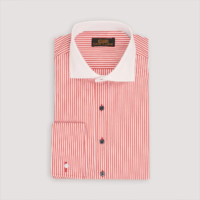 The Corcoran Dress Shirt | White Contrast Spread Collar | French Cuff | 100% Cotton | Red