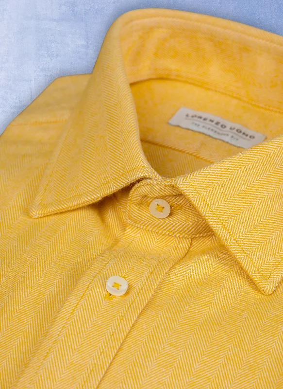 Alexander Sport Shirt in Solid Yellow Herringbone