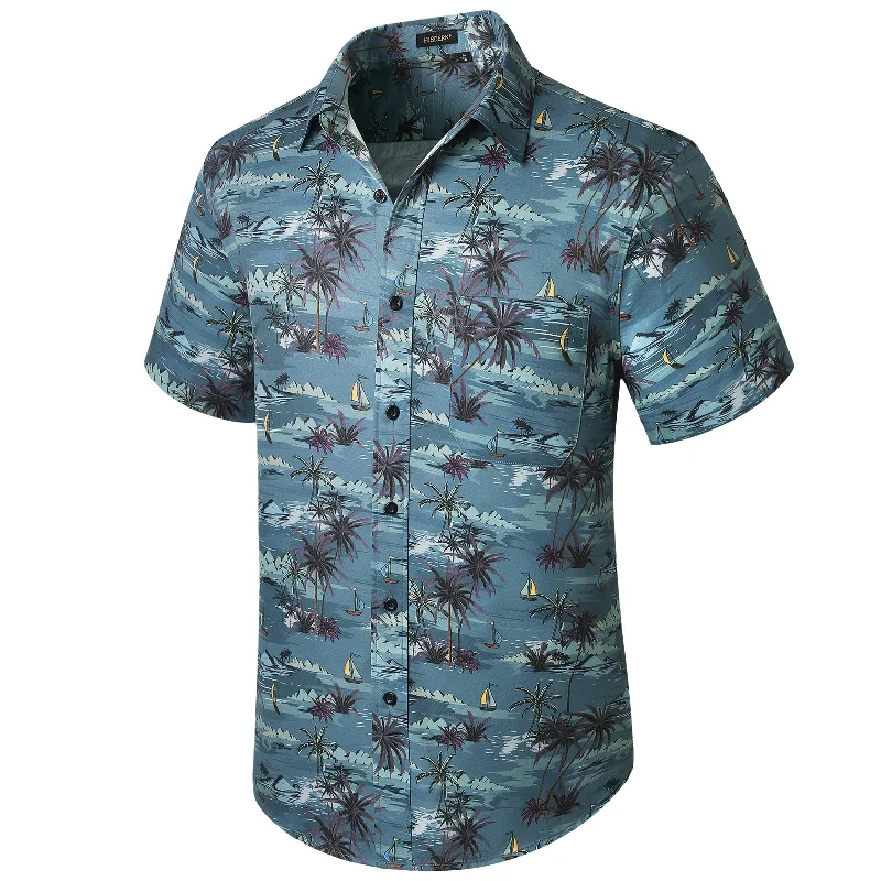 Hawaiian Tropical Shirts with Pocket - B-01 BLUE