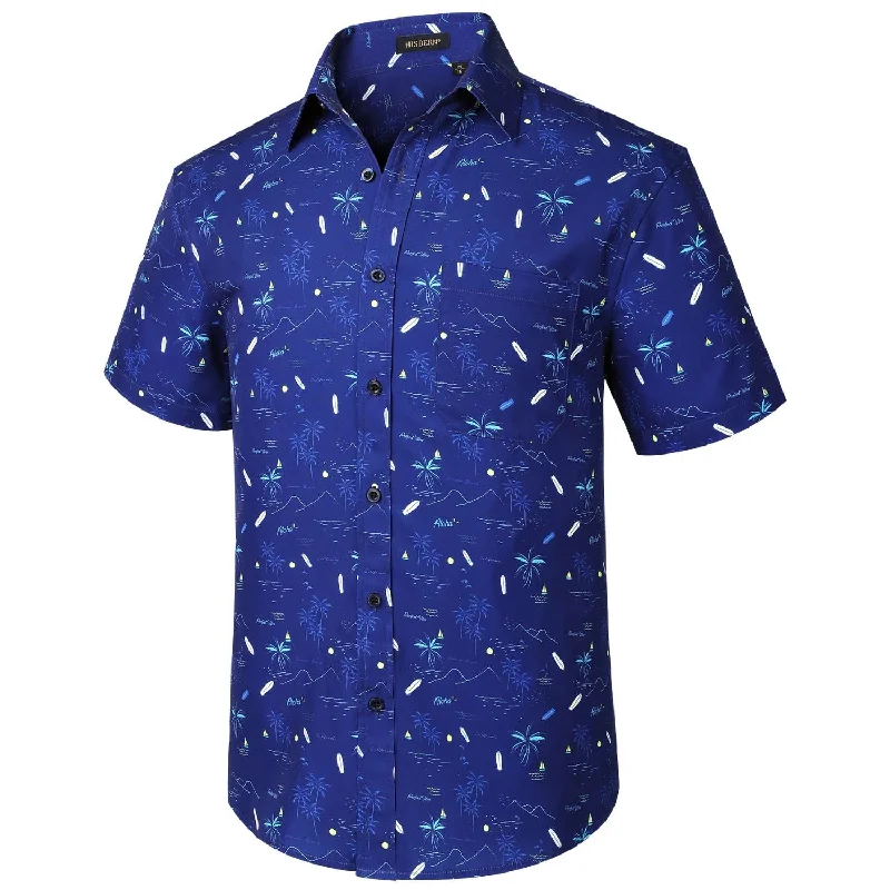 Hawaiian Tropical Shirts with Pocket - B-03 NAVY BLUE