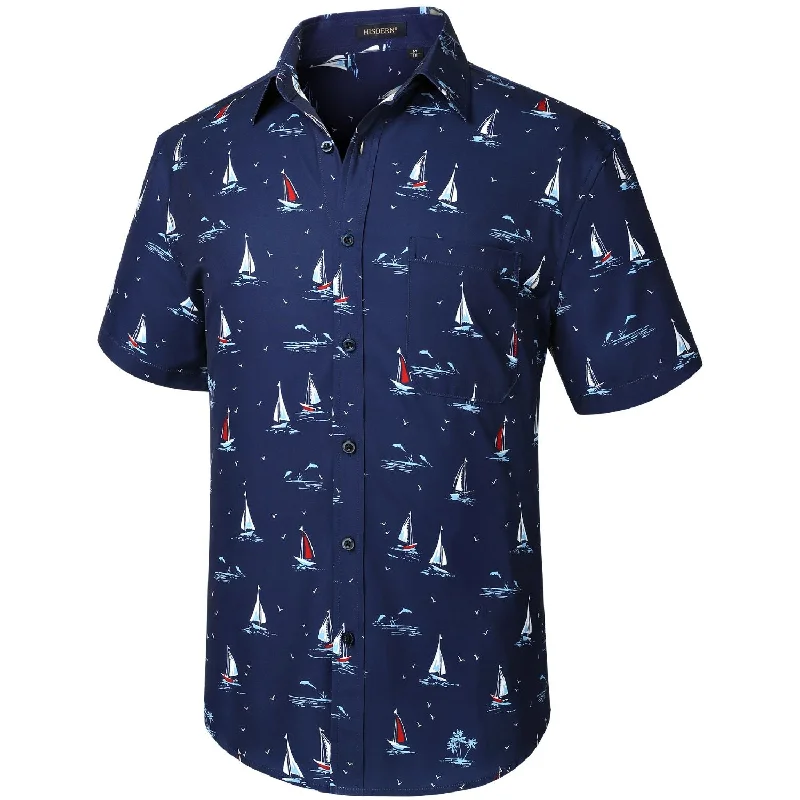 Hawaiian Tropical Shirts with Pocket - B-05 NAVY BLUE