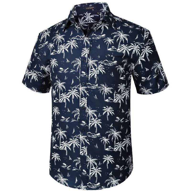 Hawaiian Tropical Shirts with Pocket - B-06 NAVY BLUE