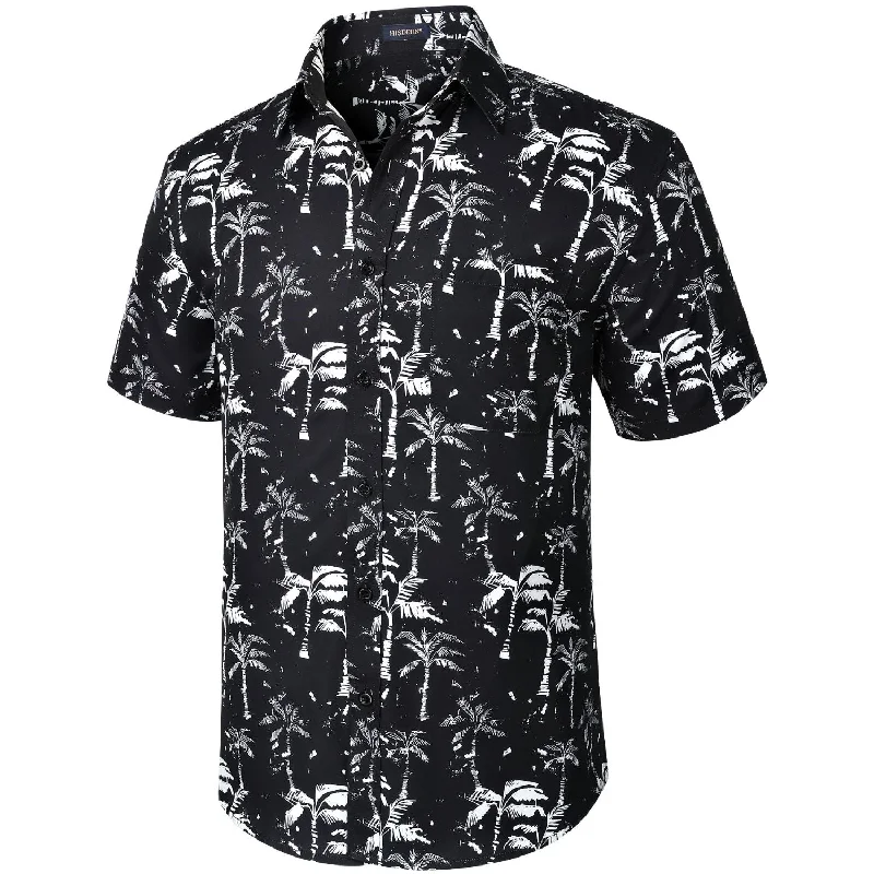 Hawaiian Tropical Shirts with Pocket - C-01 BLACK