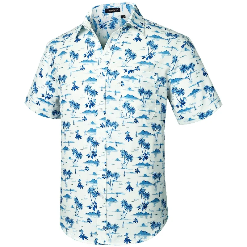 Hawaiian Tropical Shirts with Pocket - D-WHITE