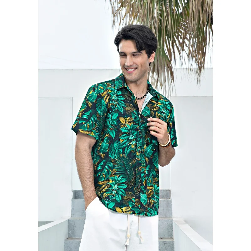 Hawaiian Tropical Shirts with Pocket - Y1- GREEN 2