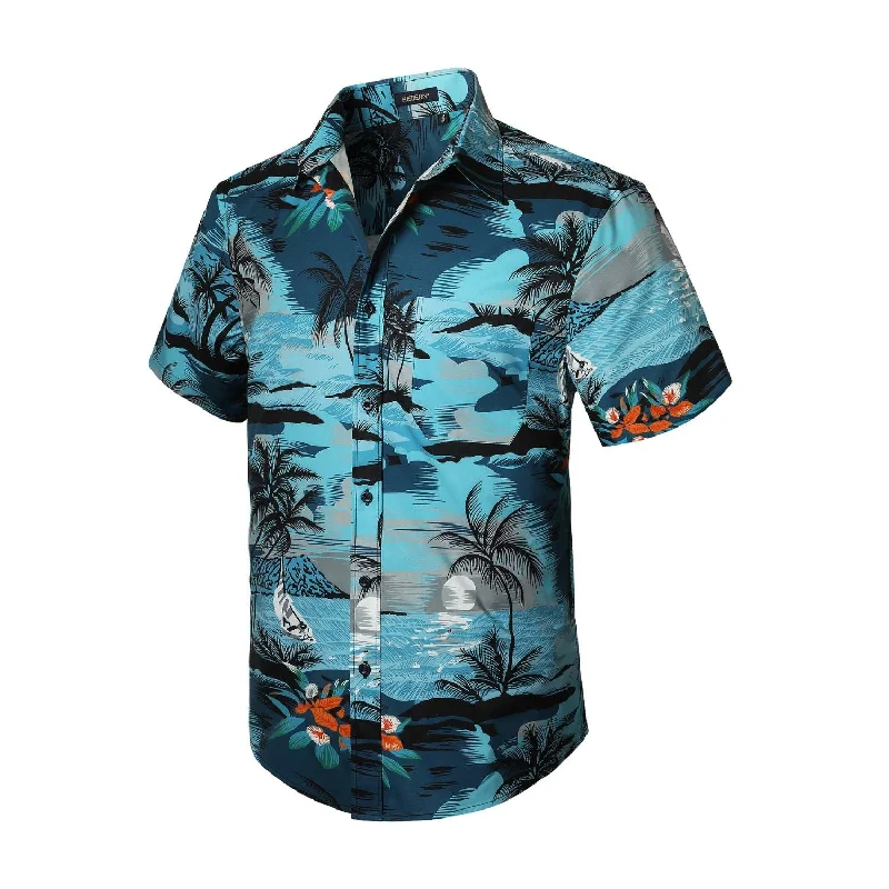 Hawaiian Tropical Shirts with Pocket - Z01- BLUE