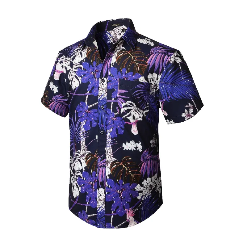 Hawaiian Tropical Shirts with Pocket - Z01- PURPLE/WHITE