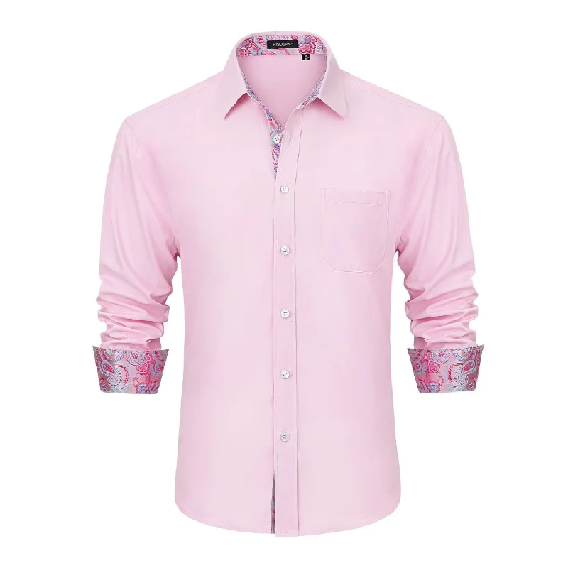 Men's Patchwork Dress Shirt with Pocket - PINK/PAISLEY