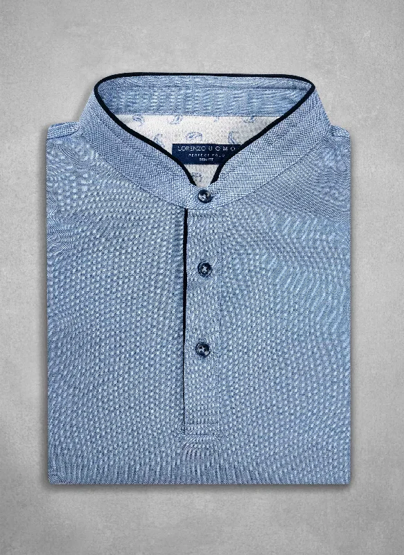 Perfect Polo Shirt with Band Collar in Azure Blue