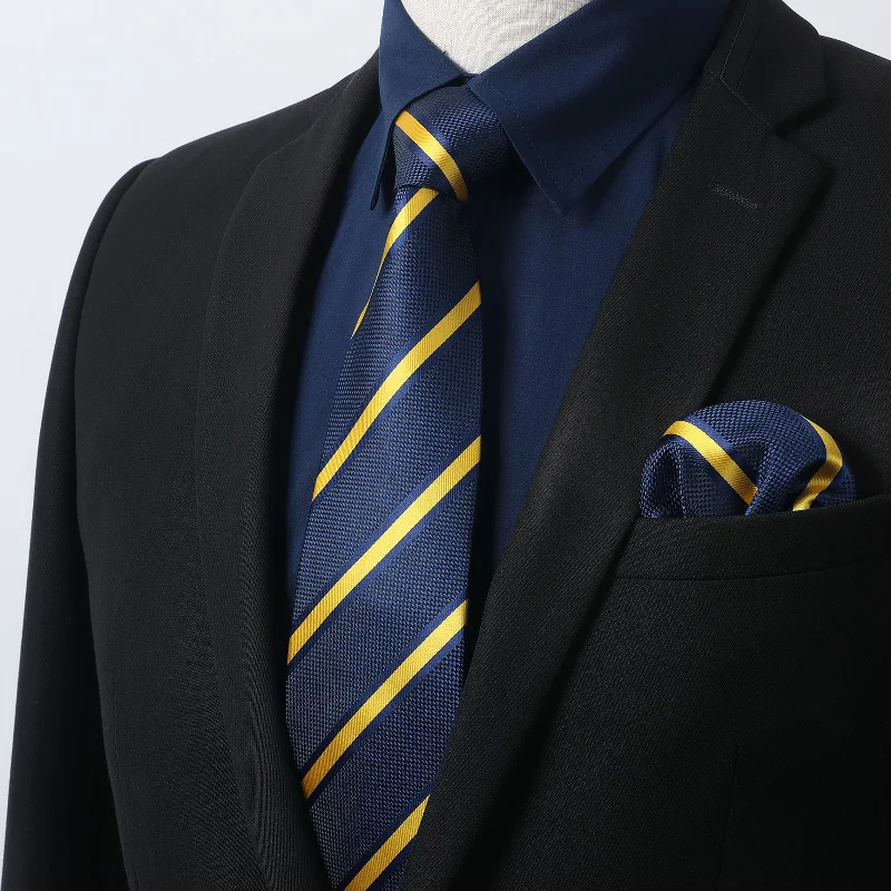 Men's Shirt with Tie Handkerchief Set - 03-NAVY BLUE