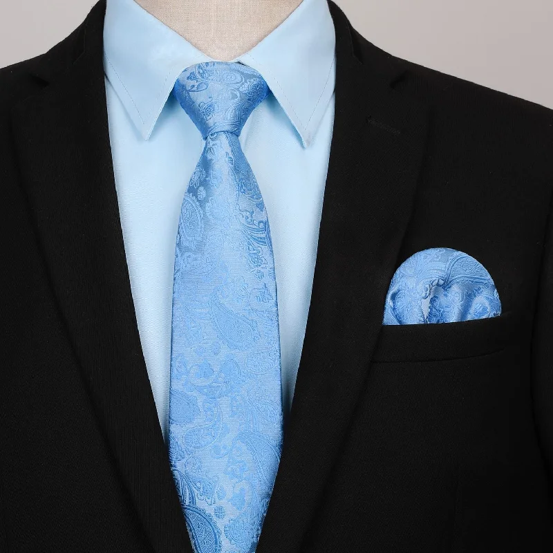 Men's Shirt with Tie Handkerchief Set - 04-SKY BLUE