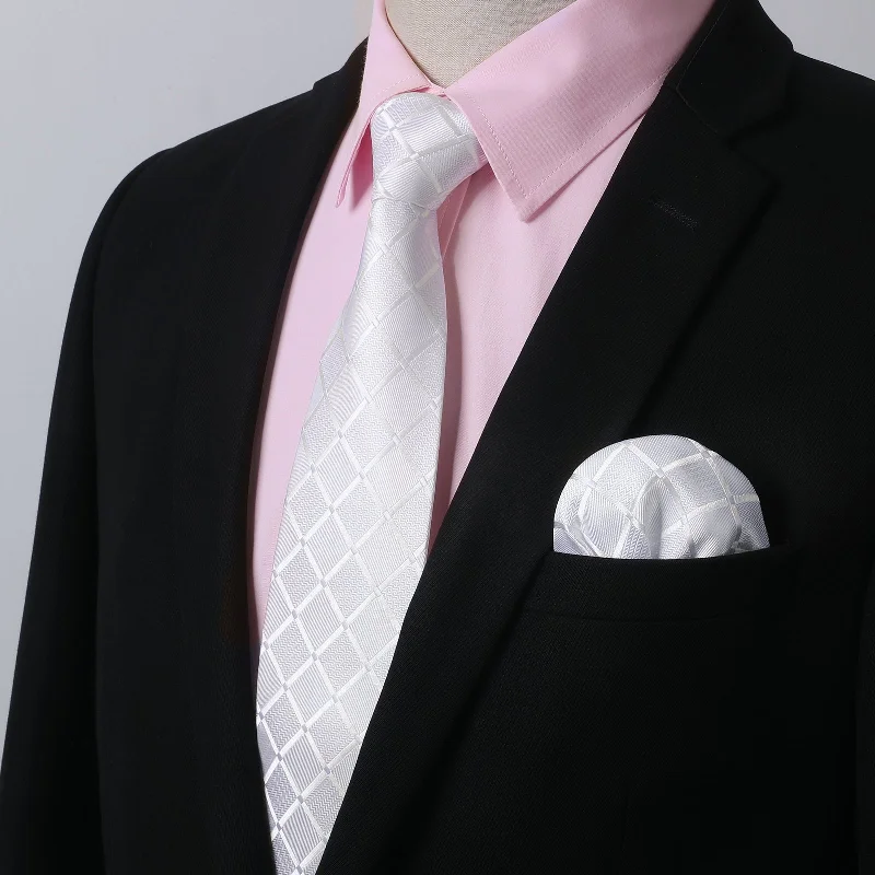 Men's Shirt with Tie Handkerchief Set - 05-PINK/WHITE