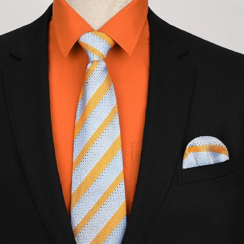 Men's Shirt with Tie Handkerchief Set - 06-ORANGE