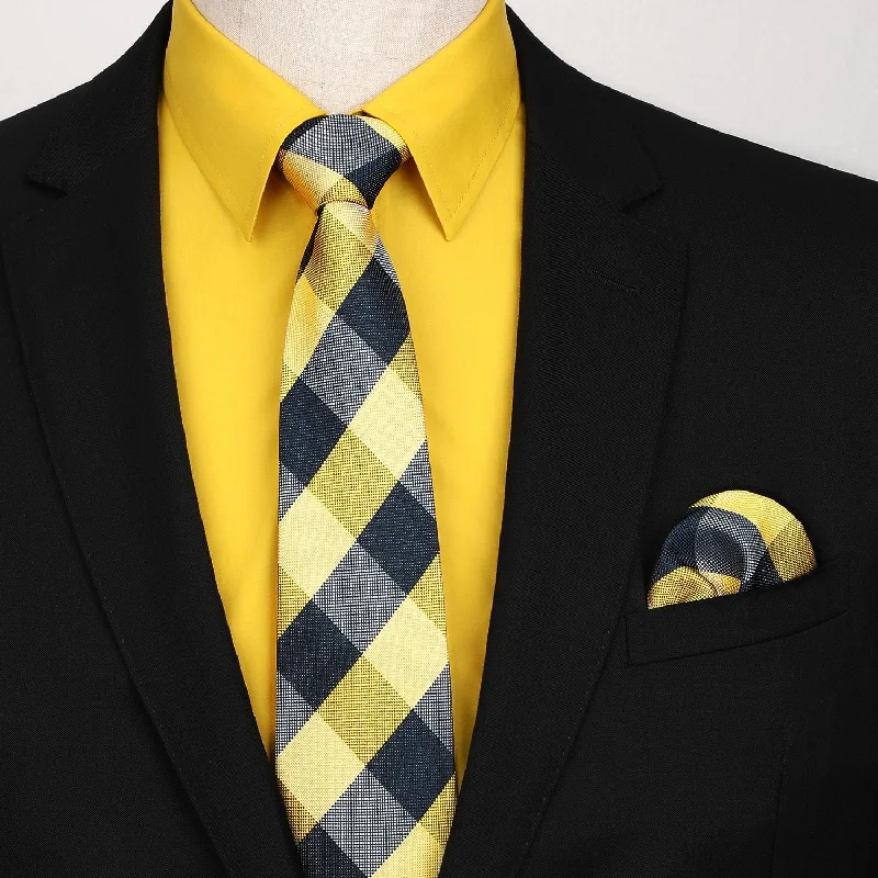 Men's Shirt with Tie Handkerchief Set - 06-YELLOW