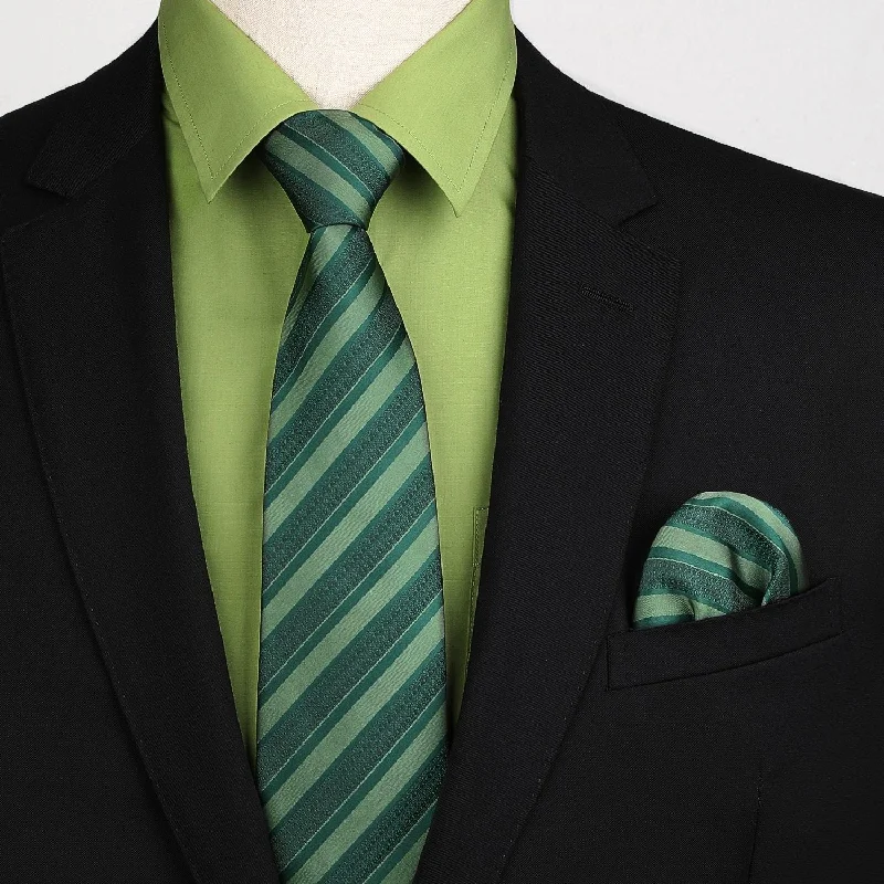 Men's Shirt with Tie Handkerchief Set - 08-GREEN 2