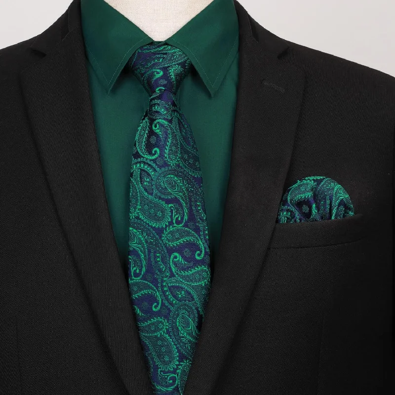 Men's Shirt with Tie Handkerchief Set - 08-GREEN 3