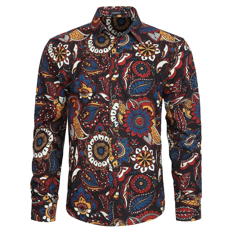 Men's Long Sleeve Shirt With Printing -BLACK/BROWN