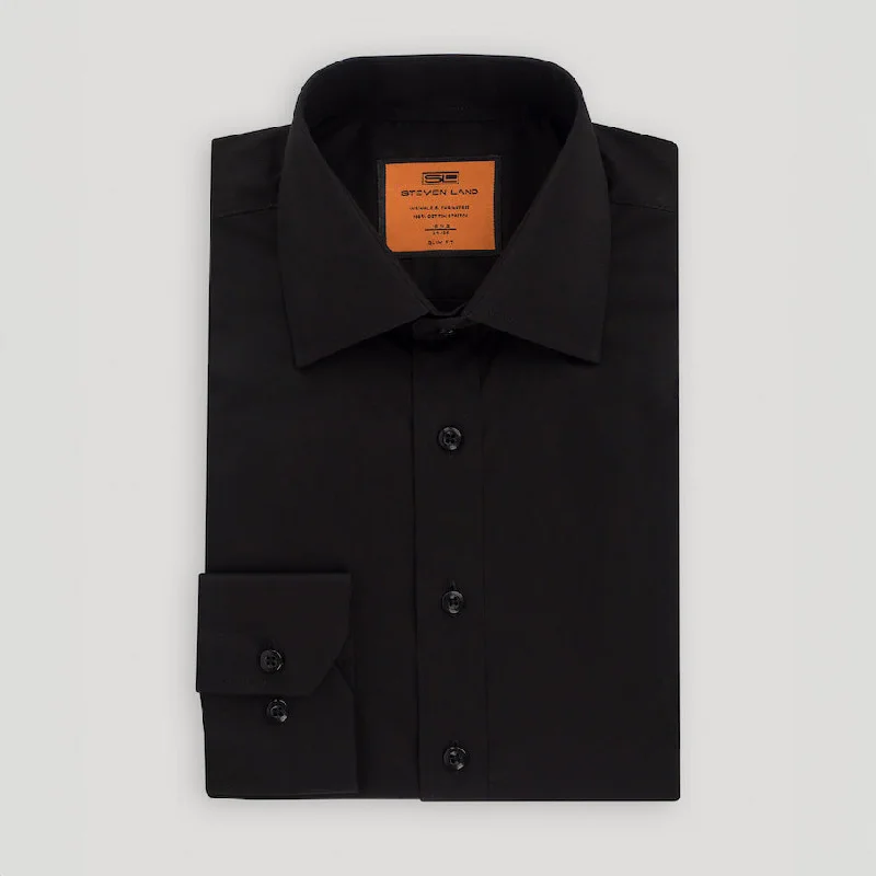 4 Way Stretch Travel Dress Shirt | Barrel Cuff | Point Collar | Slim Fit | Black