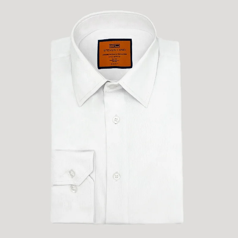 4 Way Stretch Travel Dress Shirt | Barrel Cuff | Point Collar | Slim Fit | White