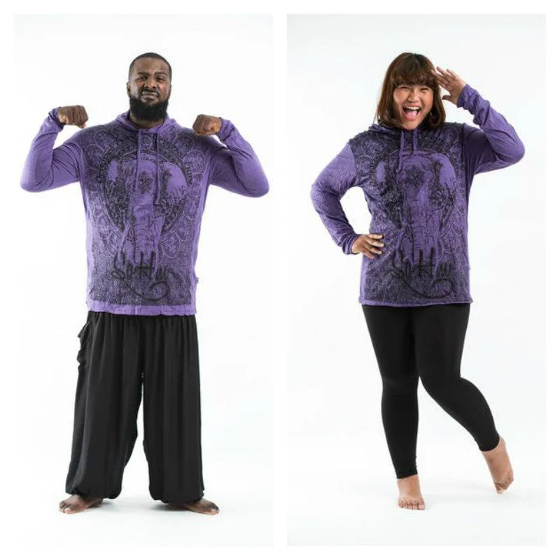 Plus Size Unisex Wild Elephant Hoodie in Purple