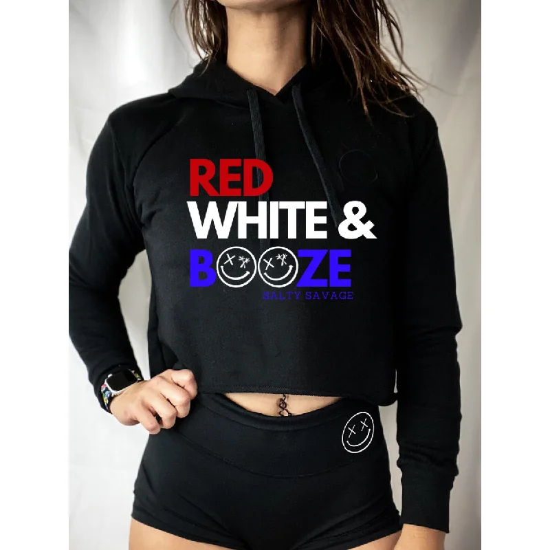 Salty Savage Ladies "RED WHITE & BOOZE" Cropped Hoodie