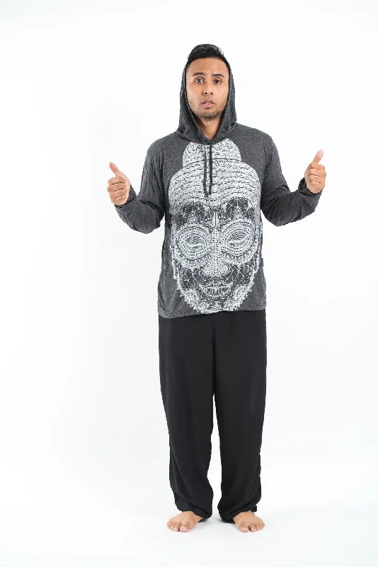 Unisex Buddha Head Hoodie in Silver on Black