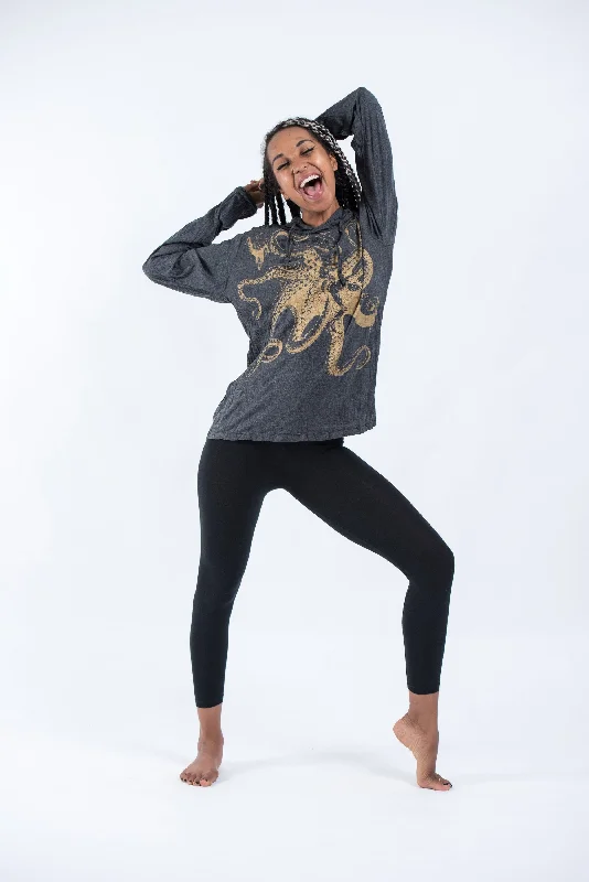 Unisex Octopus Hoodie in Gold on Black